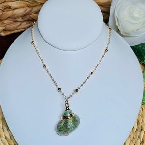 Beachy Green Conch Shell Necklace with Gold Painted Accents, 22”-23.5”